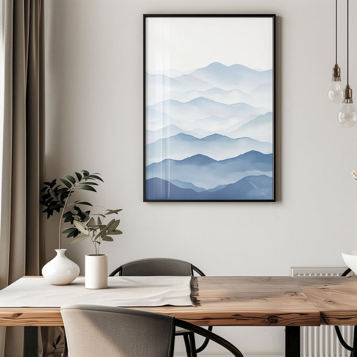 Abstract Blue Mountain Waves Artwork,dining room,imber border