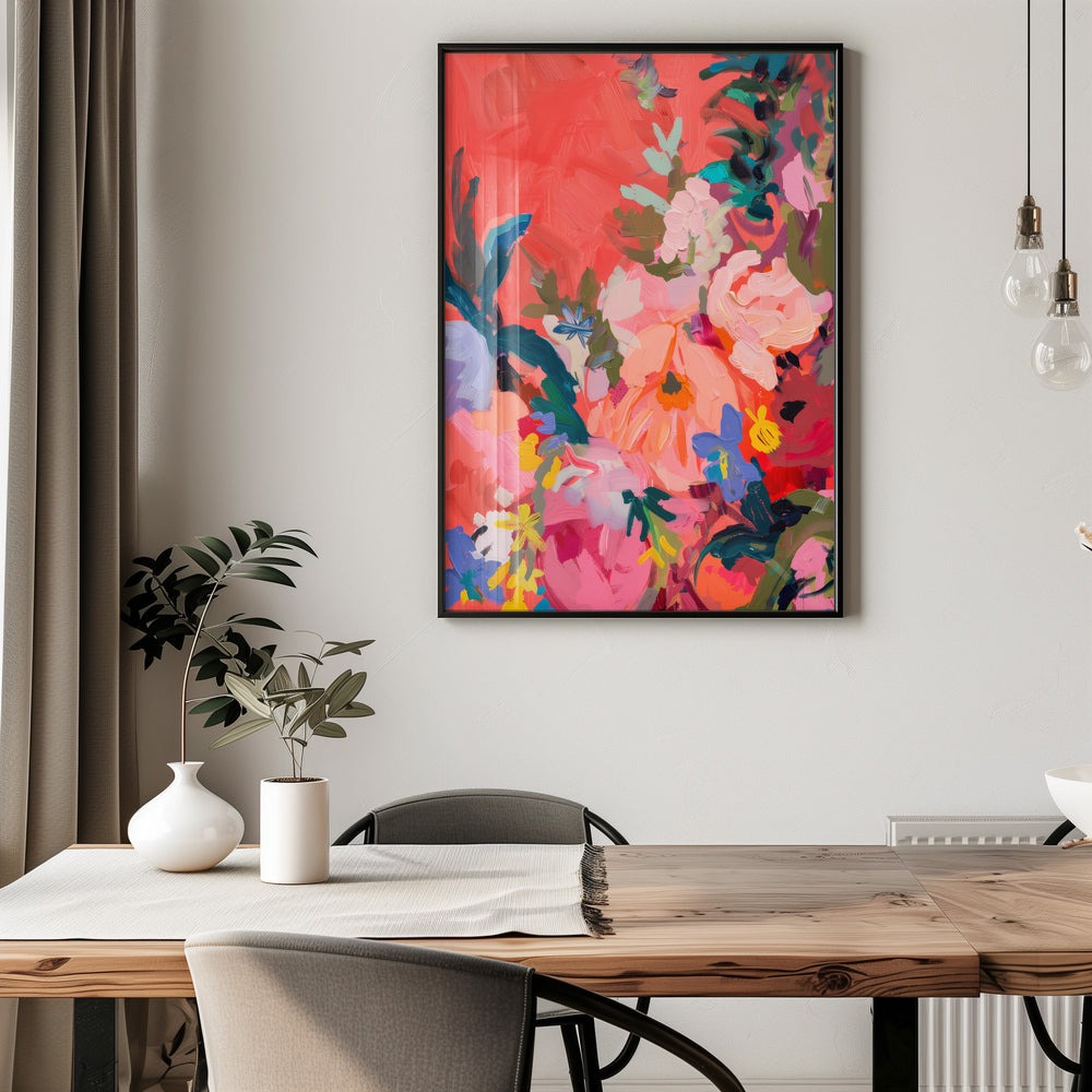 Abstract Flower Oil Art Illustration.living room,gallery wall,dining room,timber border