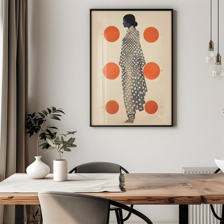 Japan Orange Dots Wall Art,dining room,timber border