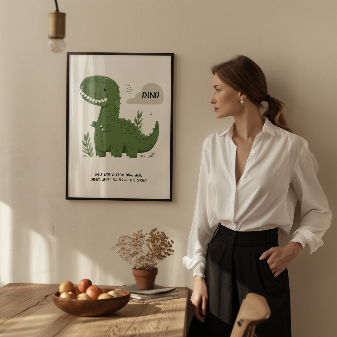 Dino Nursery Childrens Wall Print,poster,kitchen,timber border