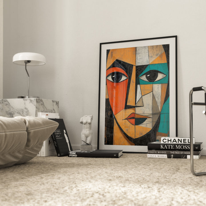 Amber Stare Cubism Wall Art,livingroom,black border