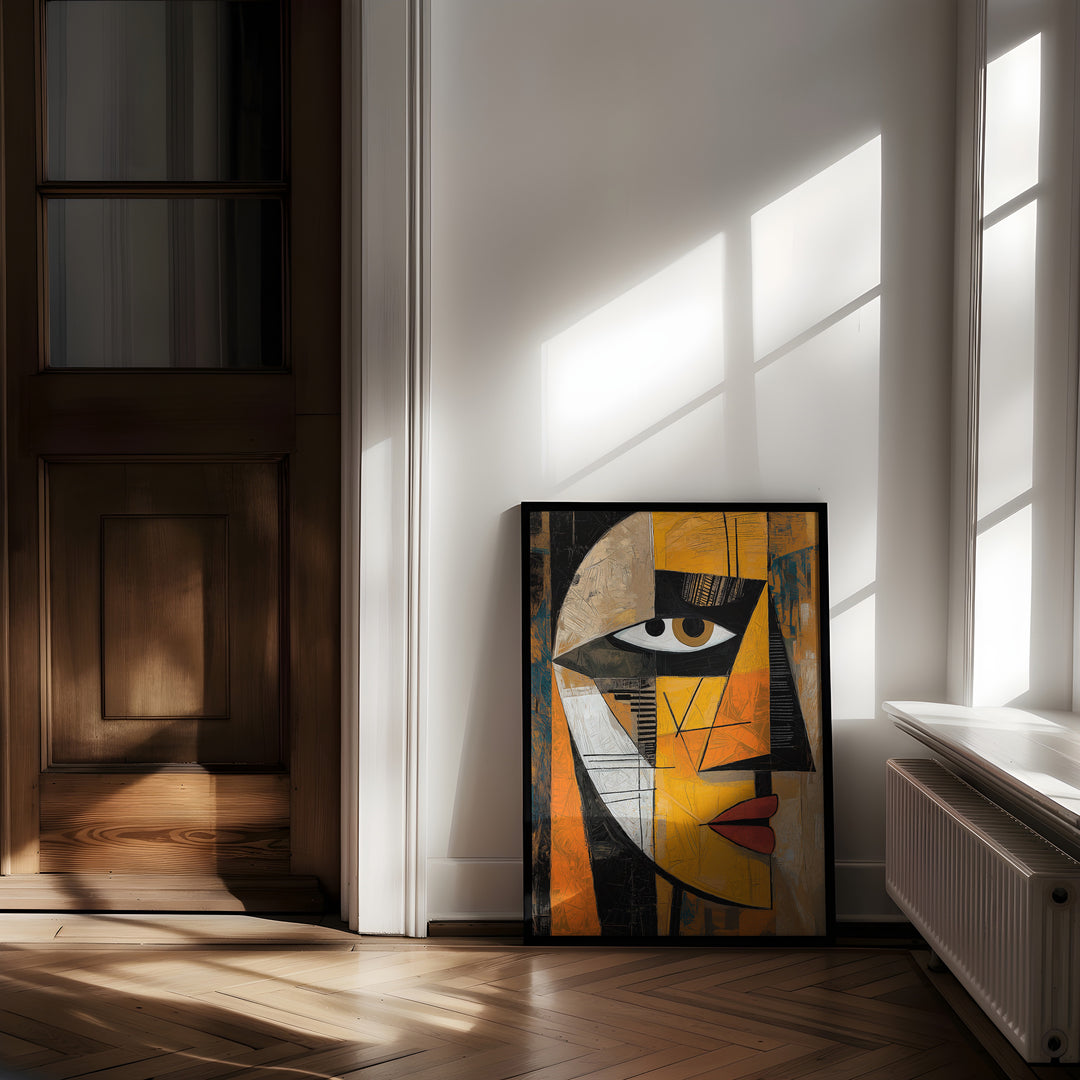 Amber Glance Wall Art Cubism Piece,gallery wall,black border