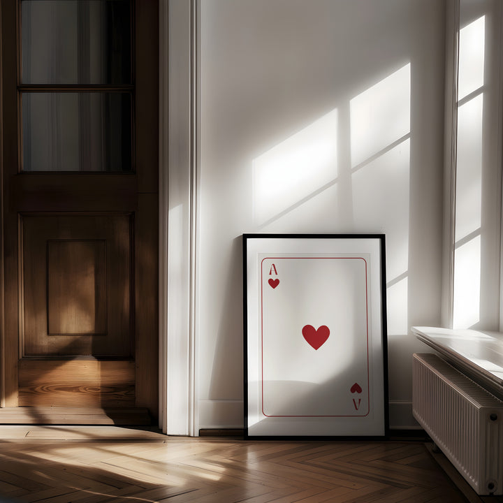 Red Ace of Hearts Print,galery wall,timber border