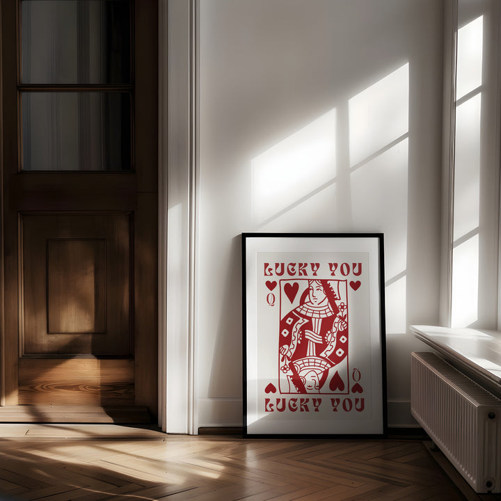 Lucky You Queen of Hearts Wall Print,livingroom,timber border