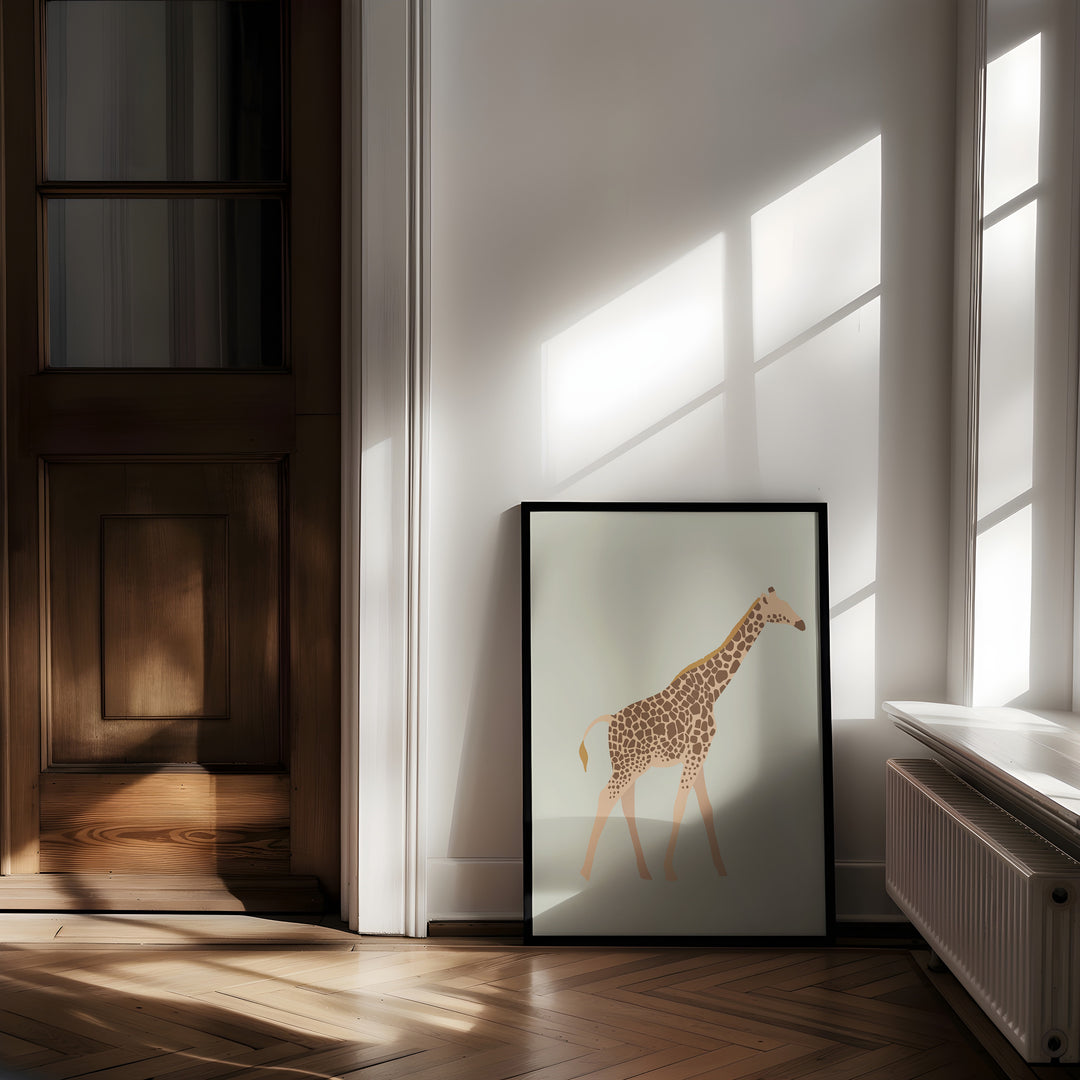 Blue Giraffe Illustration,livingroom,gallery,timber border