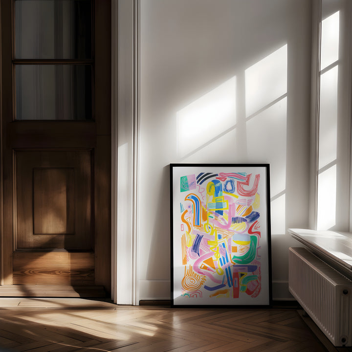 Ensemble of Colour Abstract Wall Art,gallery,hallway,timber border