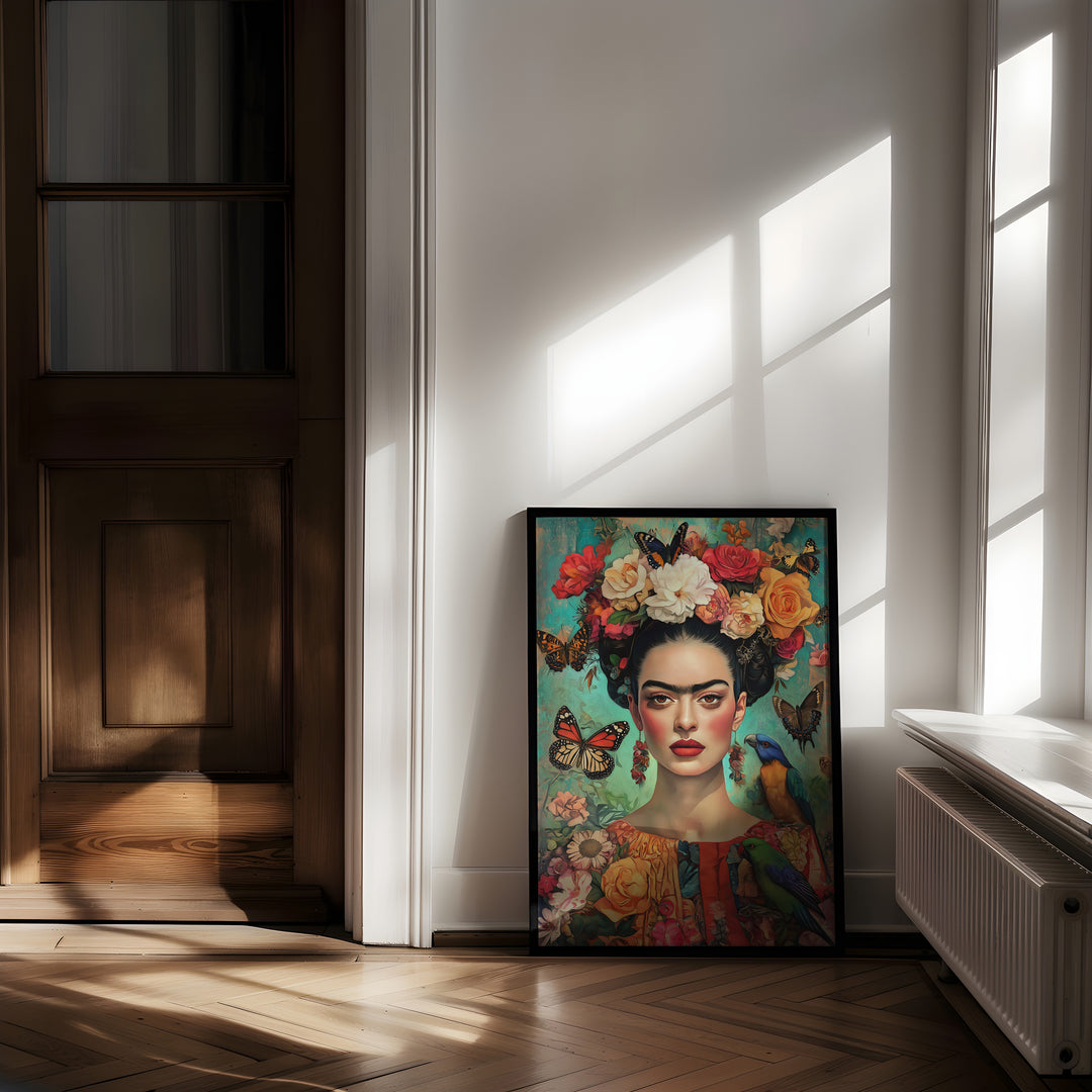 Frida Kahlo Butterfly Dreams Wall Art Print,livingroom,timber border