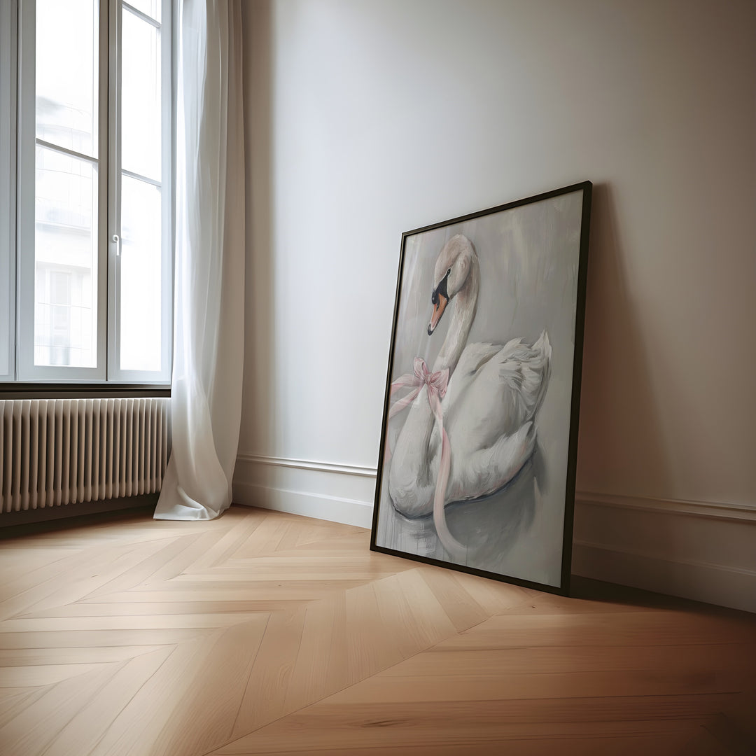 Elegant Swan Kids Oil Painting Illustration,hallway,timber border