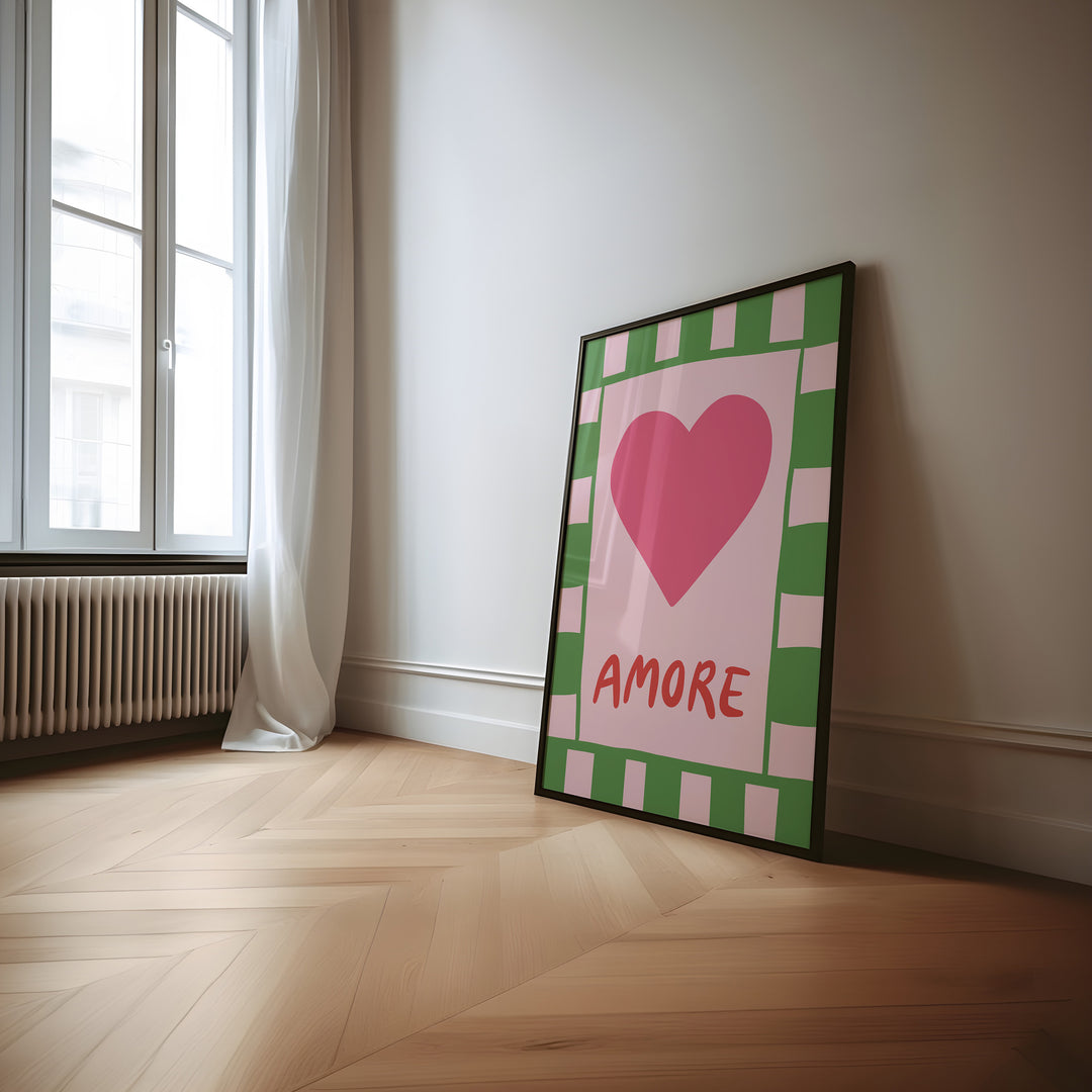 Love Amore Wall Art by Lucia Sankovic,living room,timber border