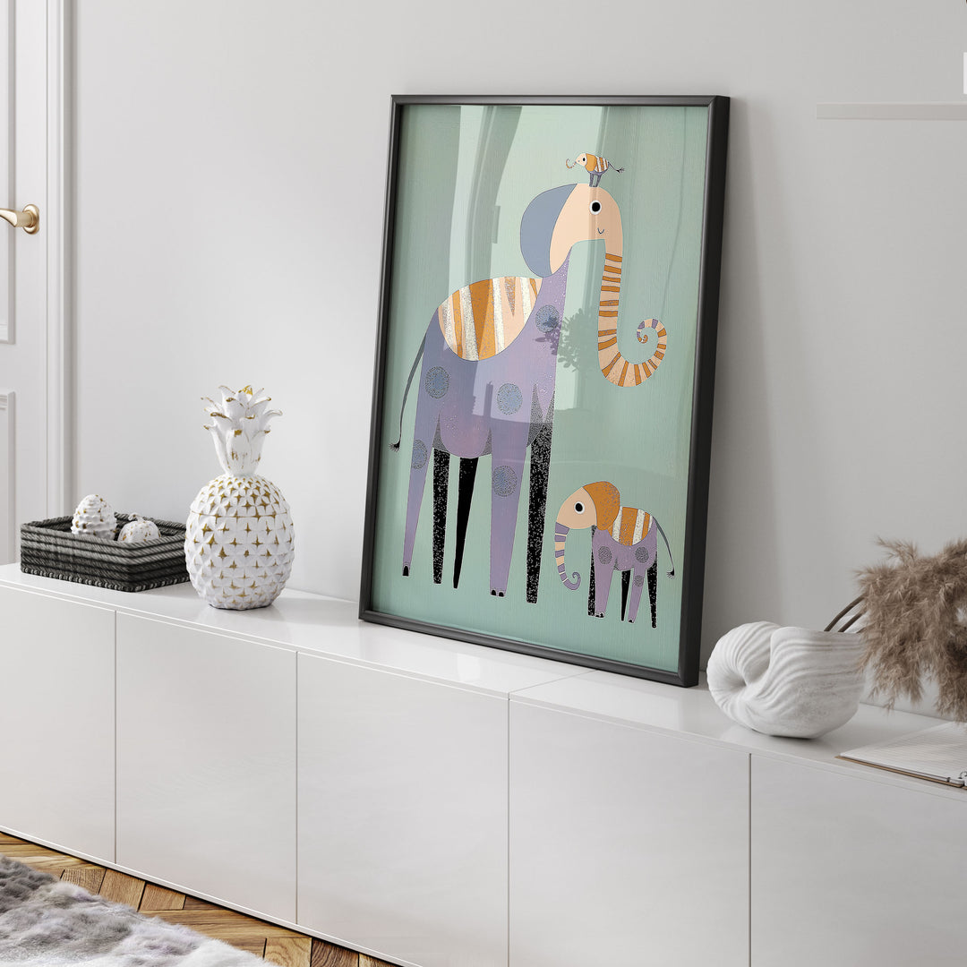 Kids Elephant Illustration Art,gallery wall,black border