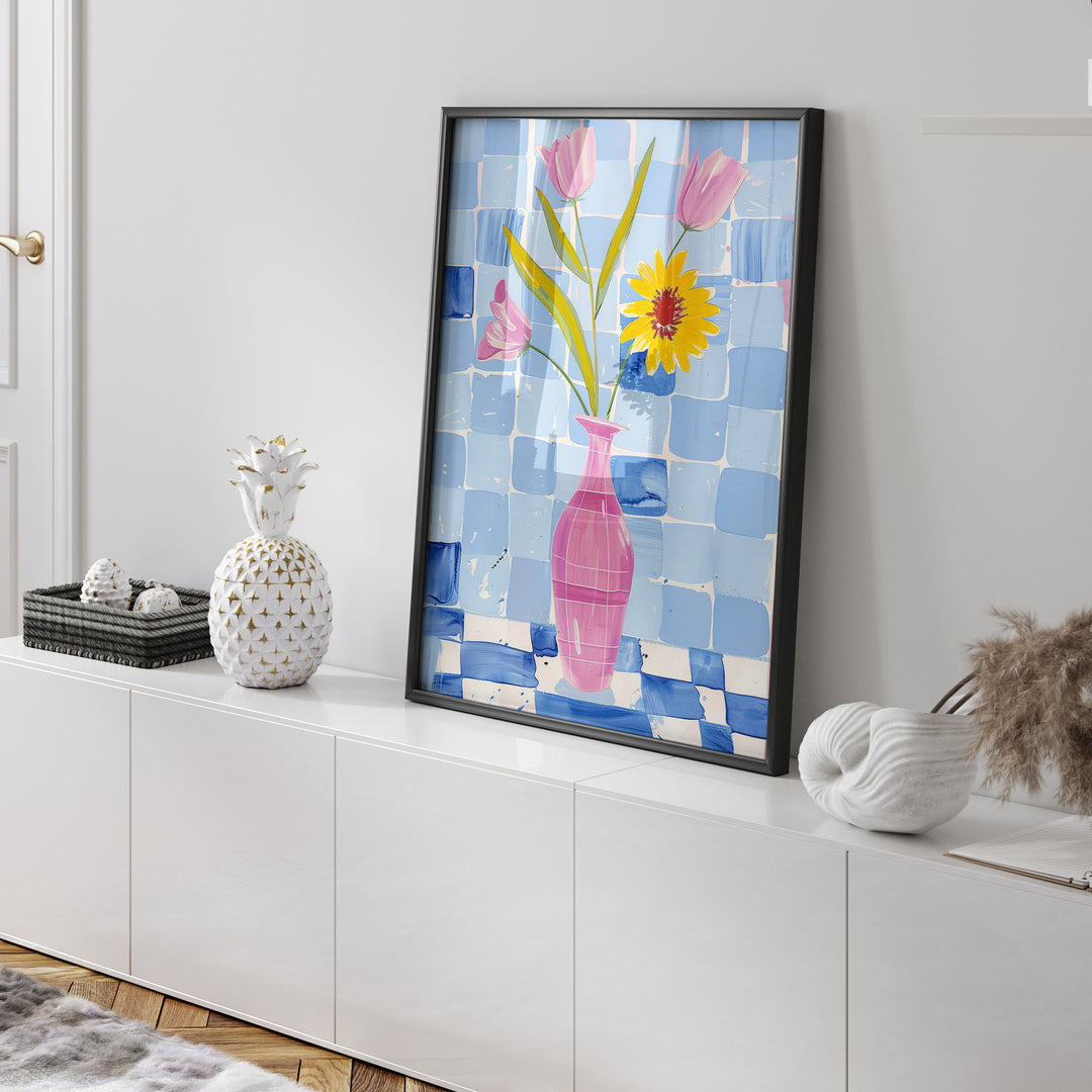 Pink and Blue Wall Art,gallery wall,living room,hallway,timber border