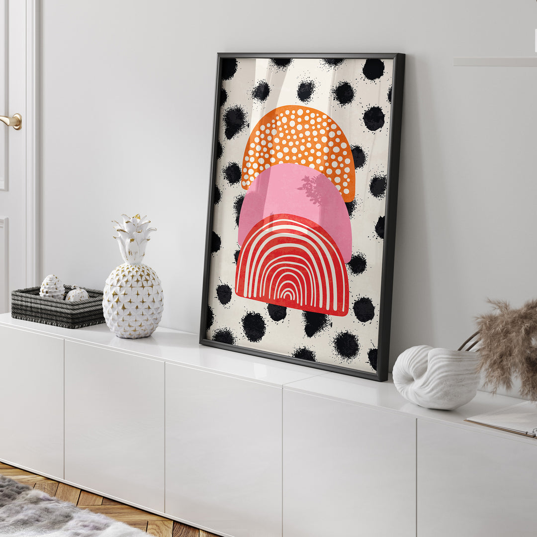 Abstract PolkaDot Pink Wall Art Rising,gallery wall,black border