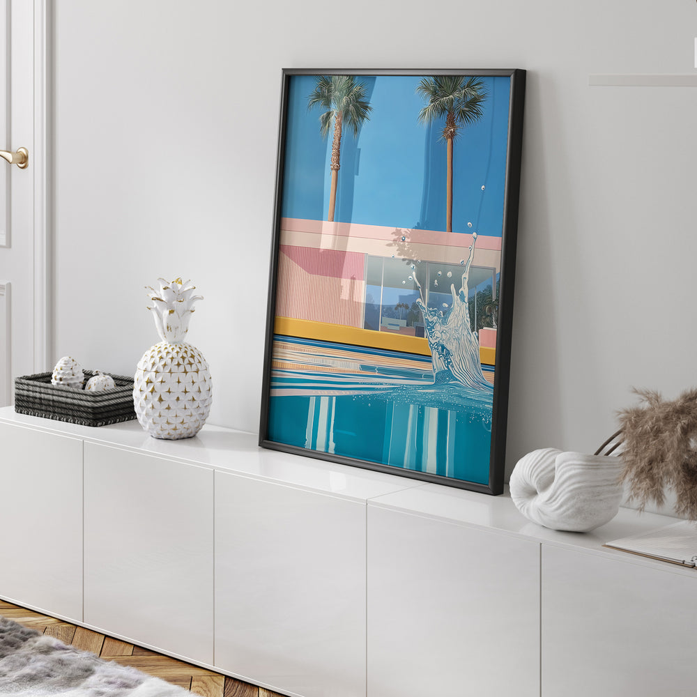 Retro House Palm Springs Splash Illustration,gallery wall,timber border