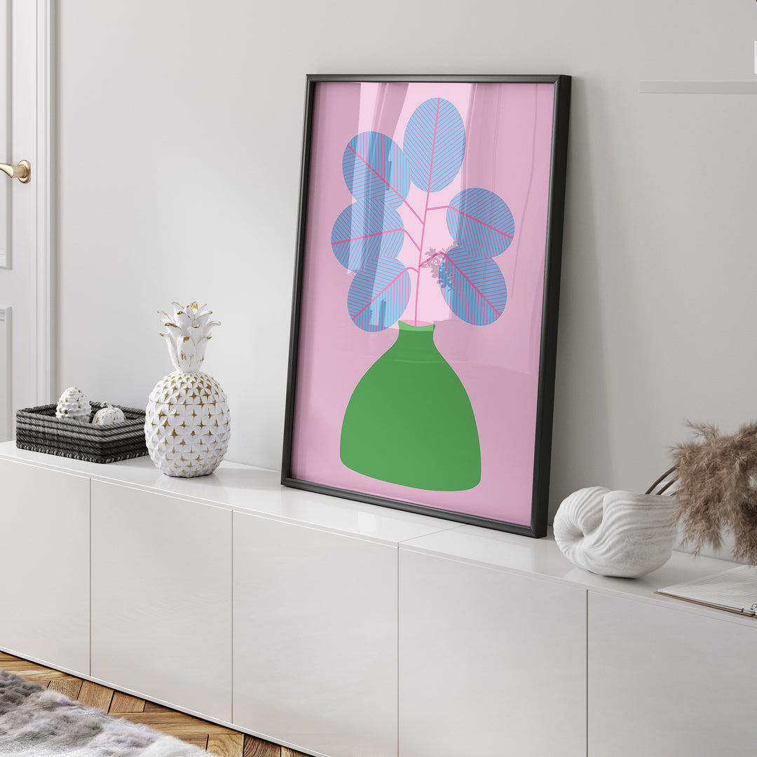 Simple Blue Vase Print Wall Art,living room,black border