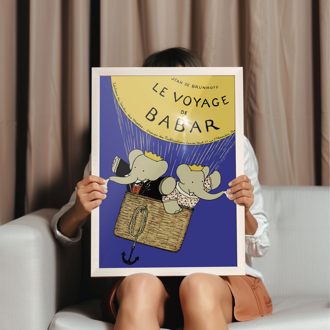 Babar Le Voyage Air Balloon Print,fun,livingroom,timber borders