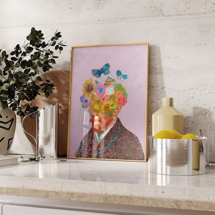 Flower Head by Van Gogh Wall Art,kitchen,timber border