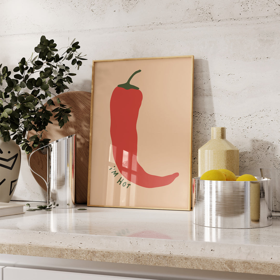 Chilli I am Hot Kitchen Print by Lucia Sankovic,kitchen,dining room,timber border