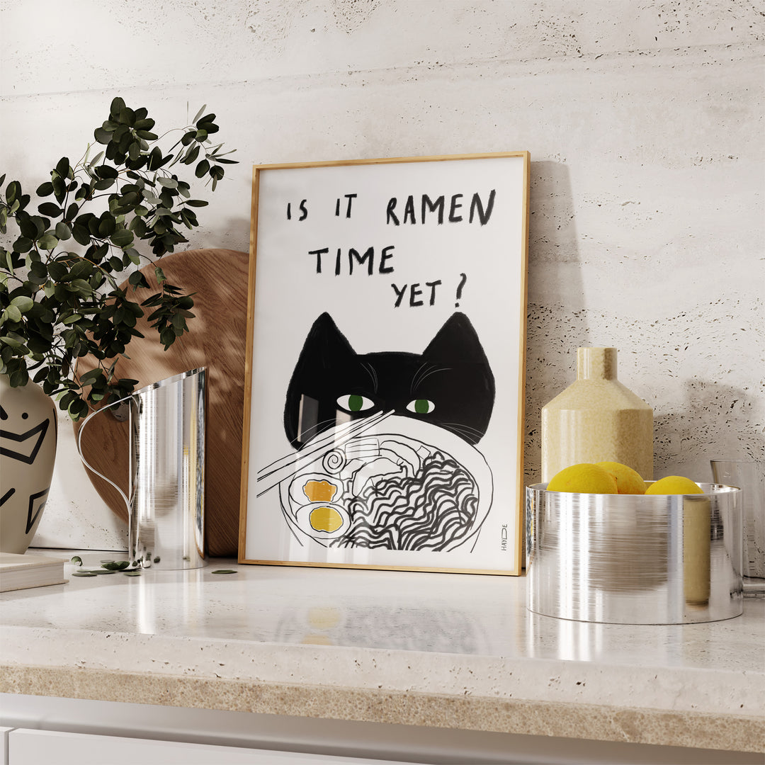 Cat Ramen Time Yet by Hayde Nizard,kitchen,timber border