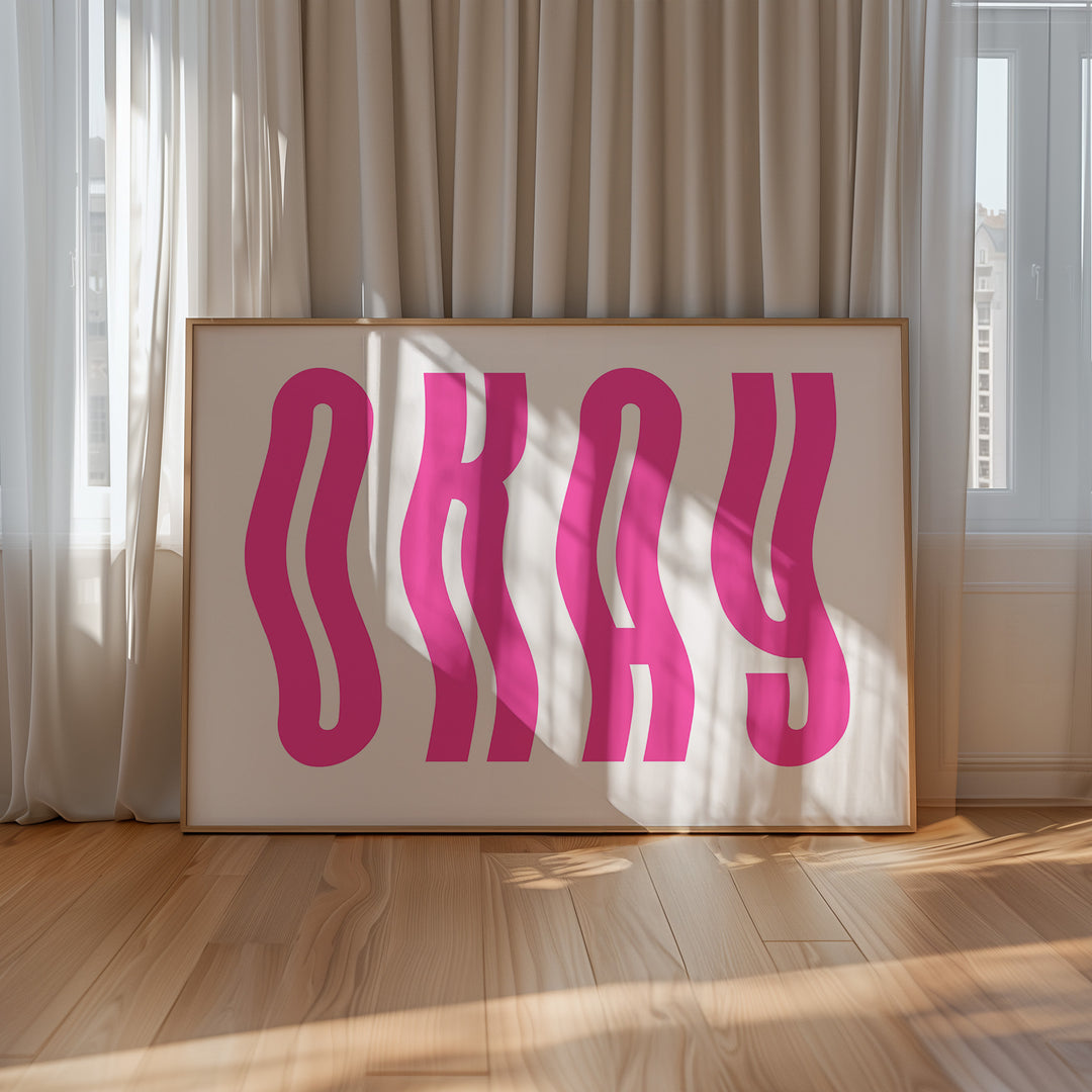 Okay Pink Art,living room,timber border