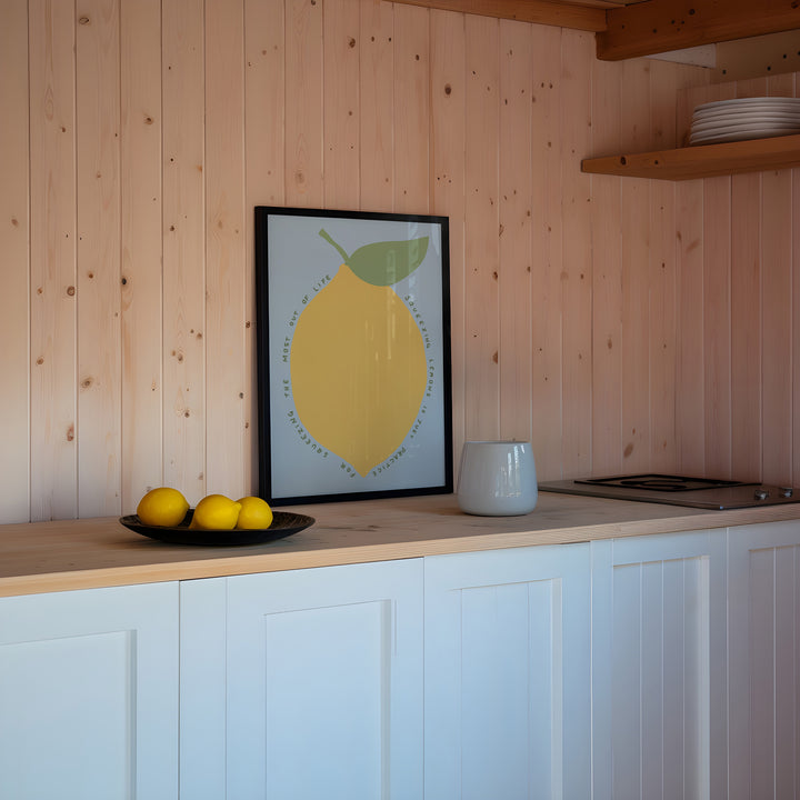 Blue Lemon Squeeze Quote by Lucia Sankovic,dining room,kitchen,timber border