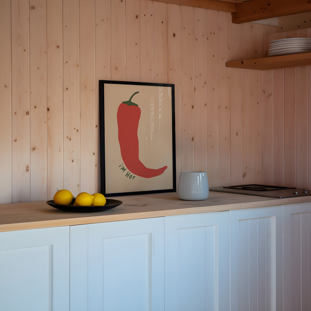 Chilli I am Hot Kitchen Print by Lucia Sankovic,kitchen,dining room,timber border