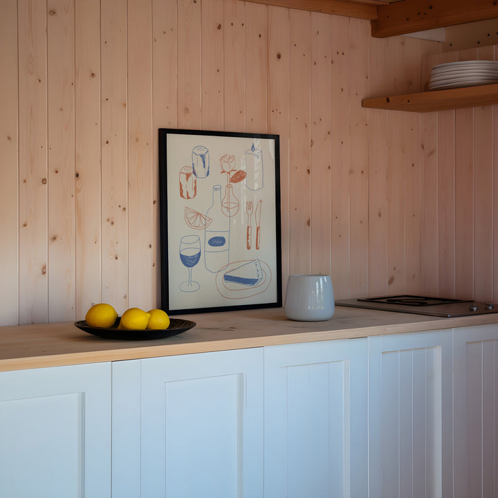 Table Kitchen Illustration by Lucia Sankovic,kitchen,black border