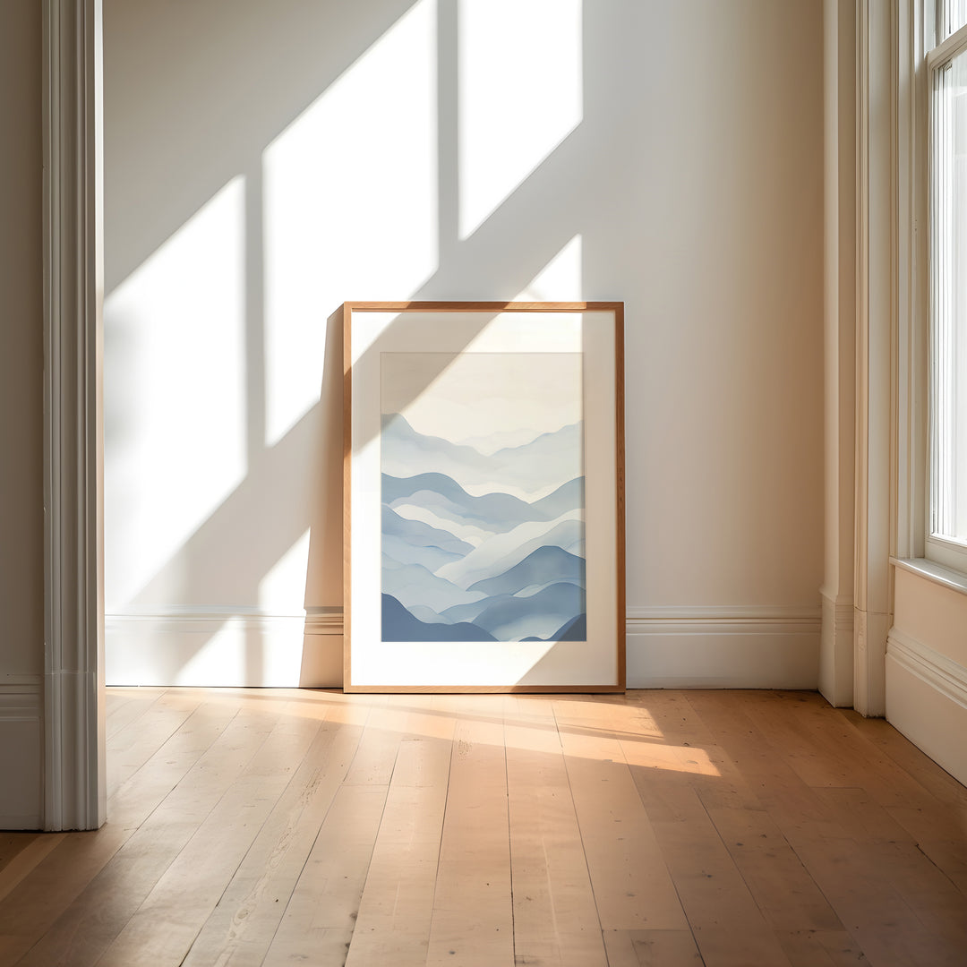 Clouds of Blue Harmony Print,gallery wall,living room,timber border