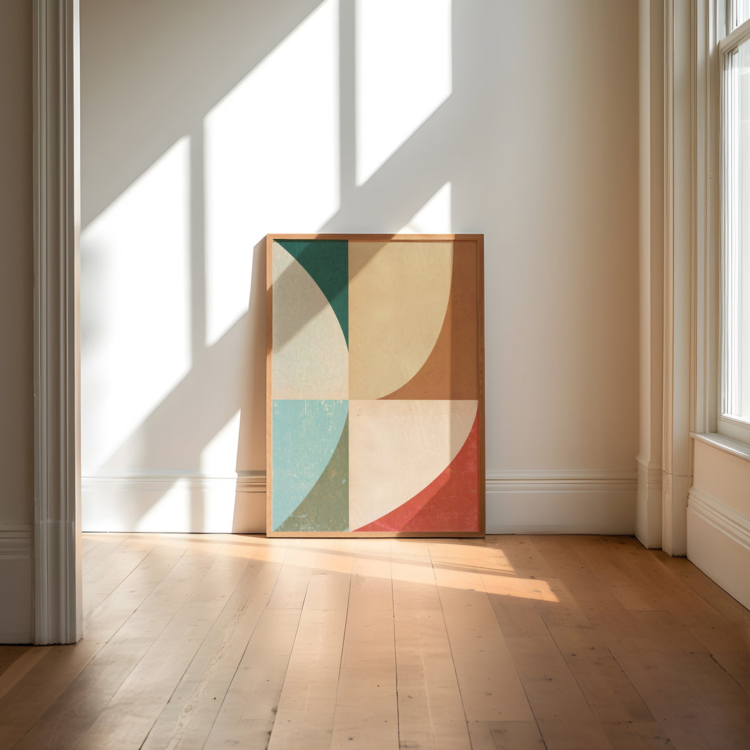 Colourful Abstract Square Prints by Maison Boots,hall way,timber border