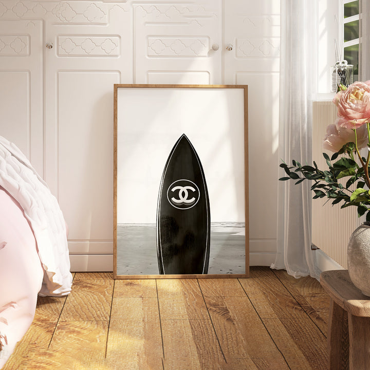 Chanel Surfboard Beach Photograph Print,bedroom,timber border