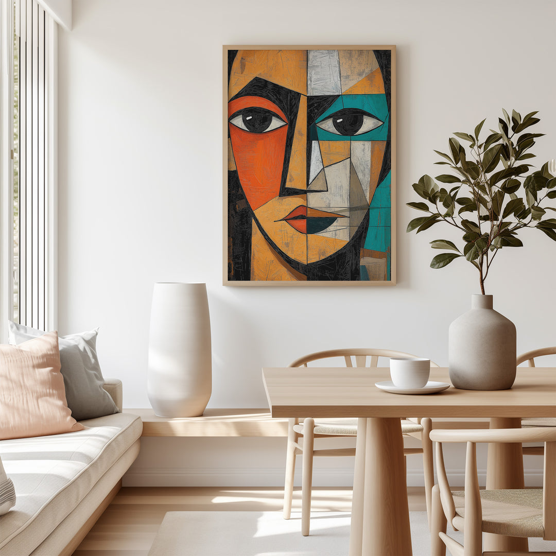 Amber Stare Cubism Wall Art,livingroom,timber border