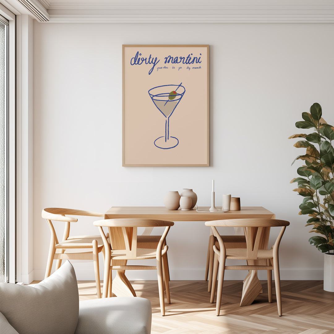 Dirti Martini Recipe Bar Art by Lucia Sankovic,dining room,timber border