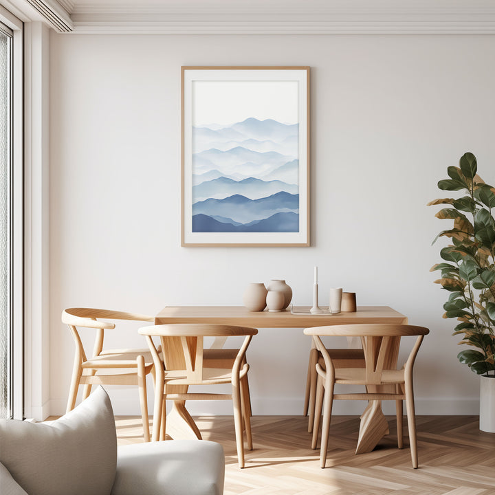 Abstract Blue Mountain Waves Artwork,living room,timber border