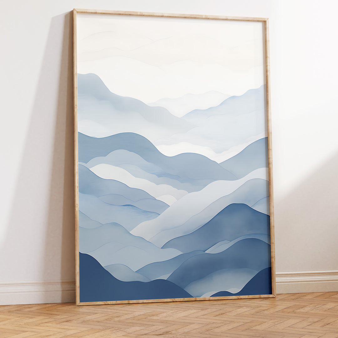 Clouds of Blue Harmony Print,gallery wall,living room,timber border