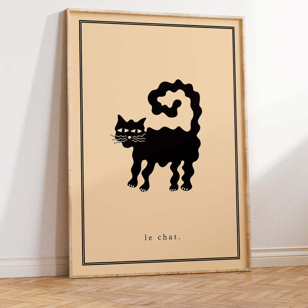 Le Chat French Cat by Lucia Sankovic,living room,gallery wall,tmber border