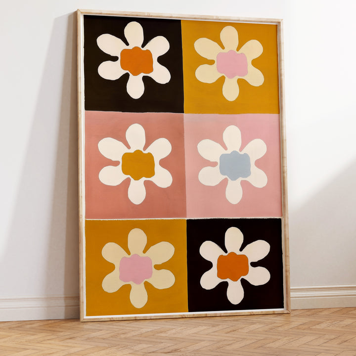 Colourful Pattern Flower Wall Art,poster,gallery,timber border