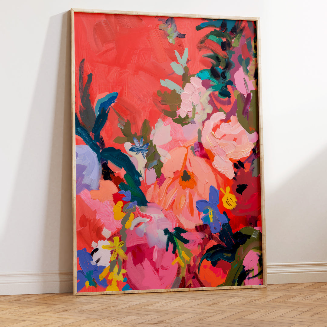 Abstract Flower Oil Art Illustration.living room,gallery wall,timber border