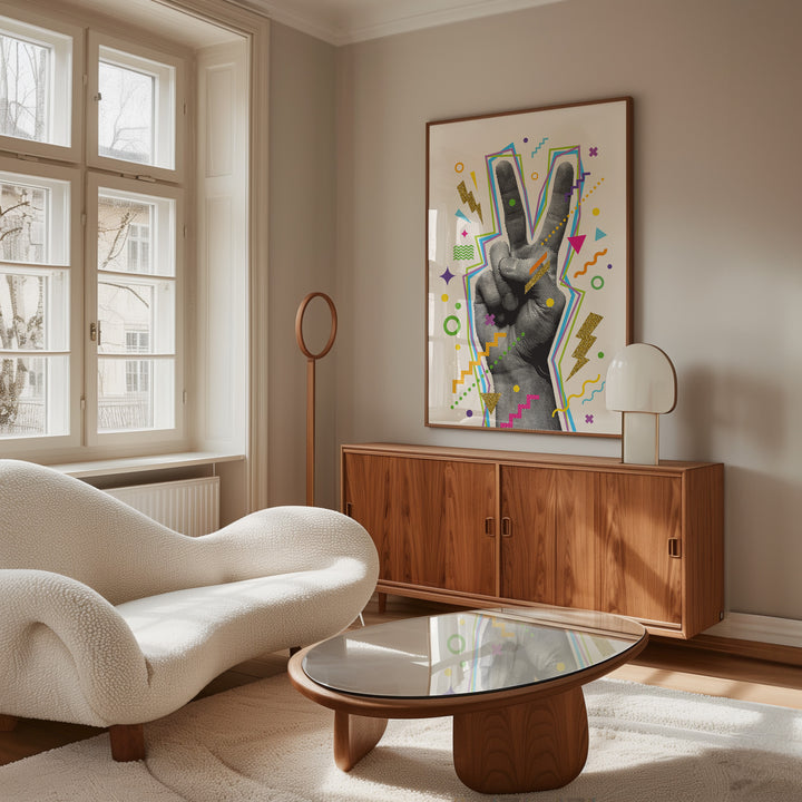 Peace Funky Art,living room,gallery wall,timber border