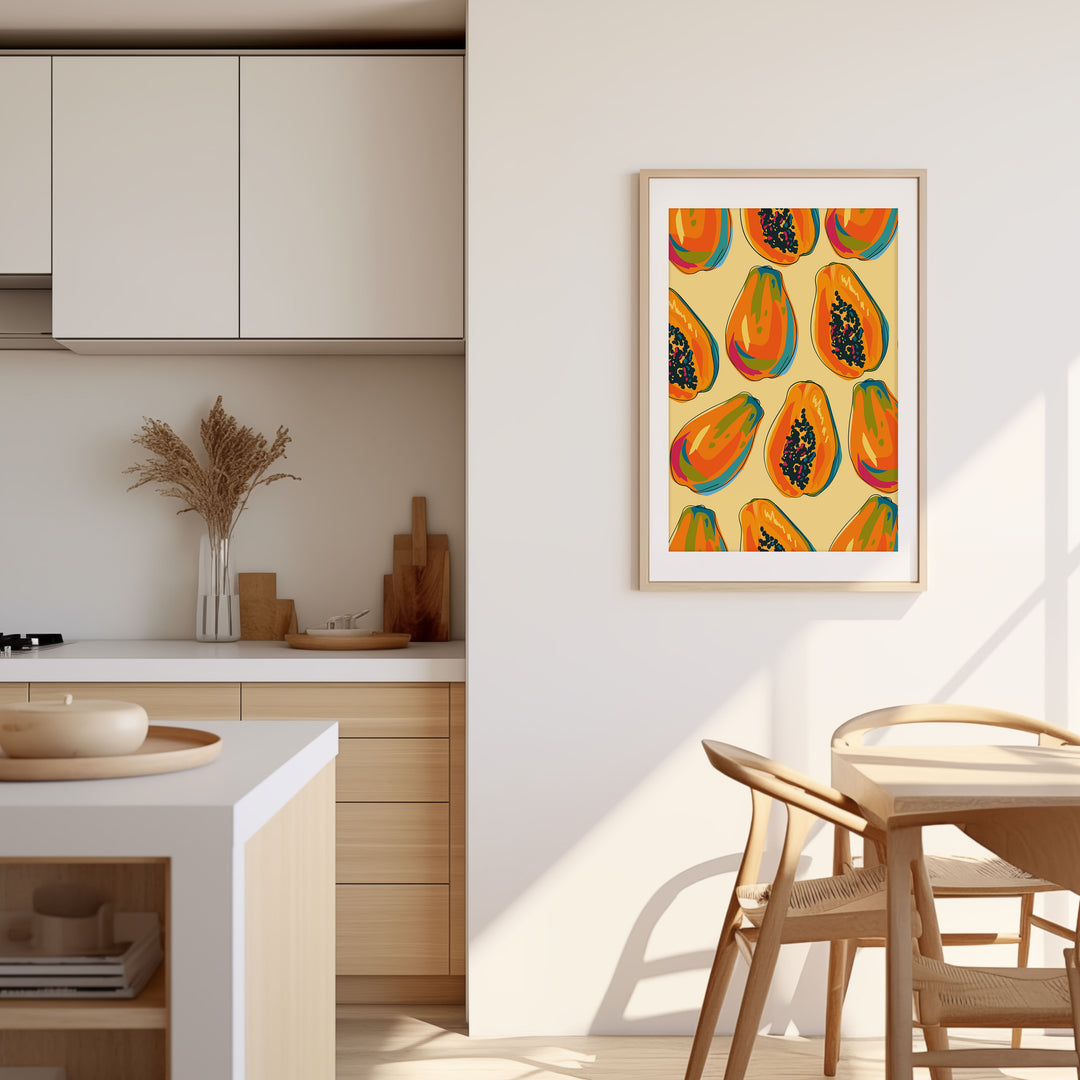 Papaya Pattern Kitchen Print,dinning room,kitchen,timber border