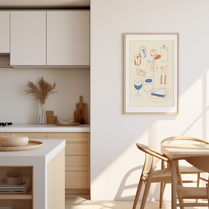 Table Kitchen Illustration by Lucia Sankovic,dining room,white border