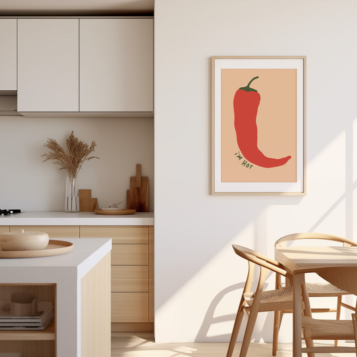 Chilli I am Hot Kitchen Print by Lucia Sankovic,kitchen,dining room,timber border