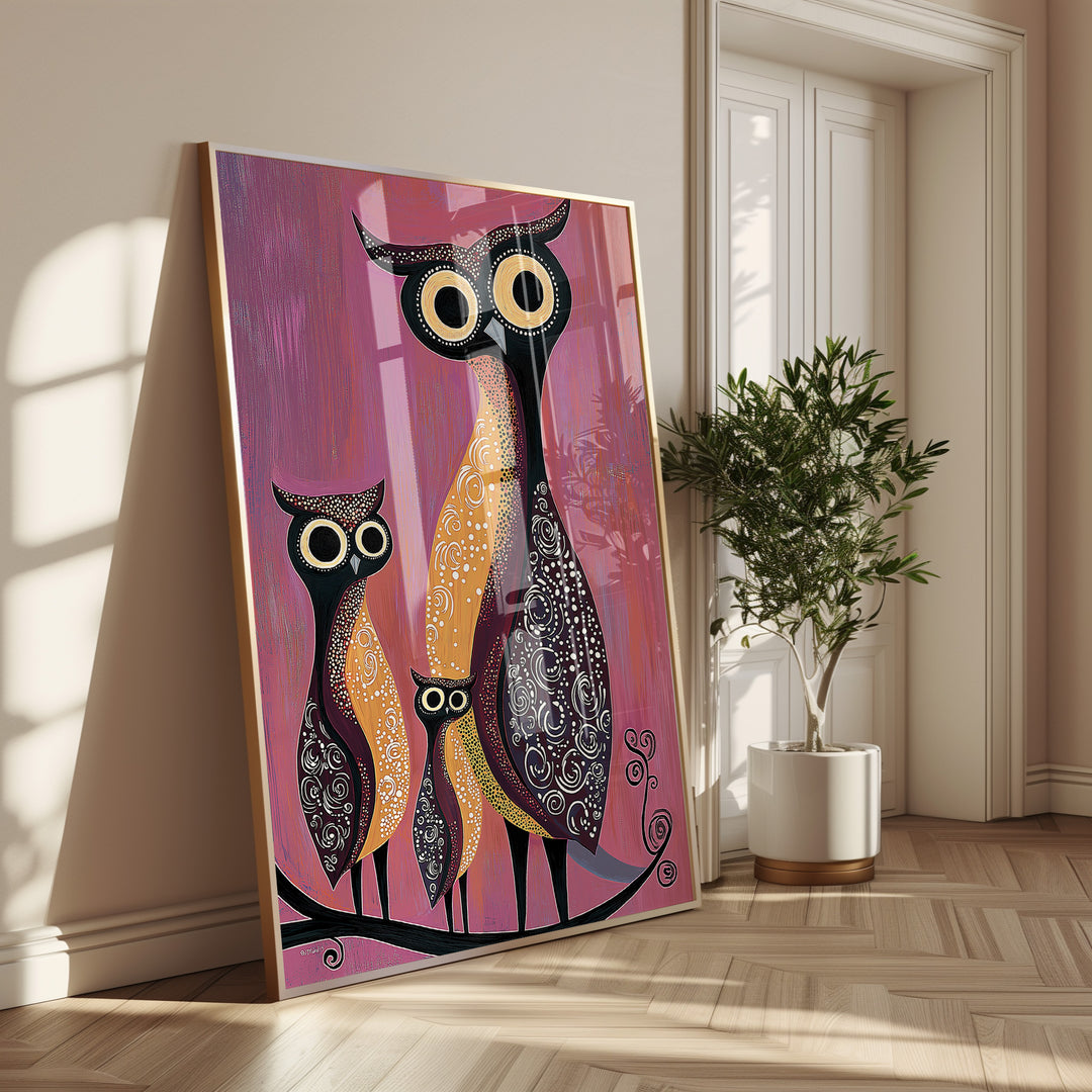 Owl Oil Illustration Kids Prints,gallery wall,timber border