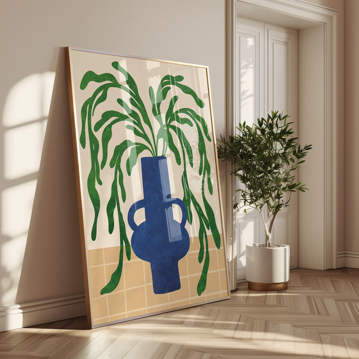 Abstract Blue Leaf Water Vase,diningroom,livingroom,timber border