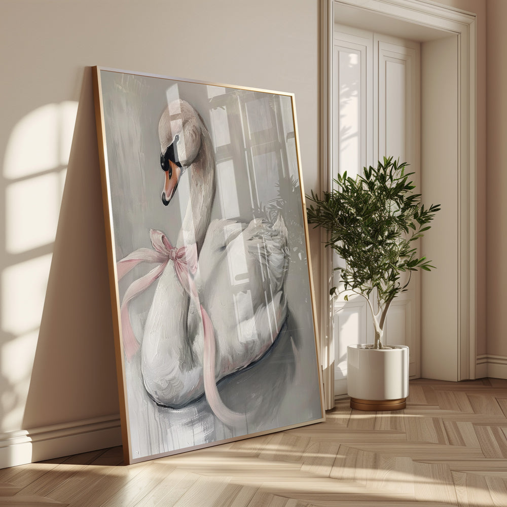 Elegant Swan Kids Oil Painting Illustration,gallery wall,timber border