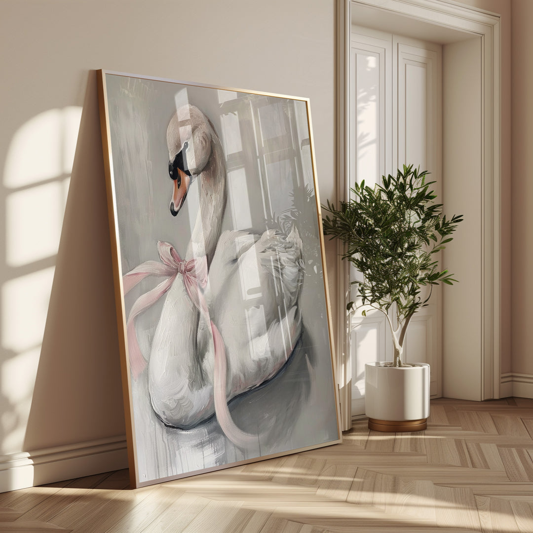 Elegant Swan Kids Oil Painting Illustration,gallery wall,timber border