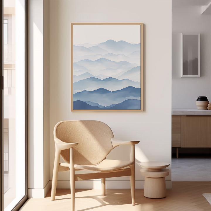 Abstract Blue Mountain Waves Artwork,living room,timber border