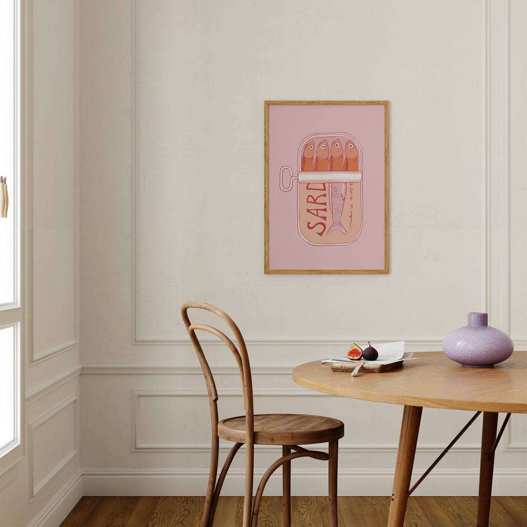 Pink Sardines Wall Art Print by Lucia Sankovic,dinning room,timber border