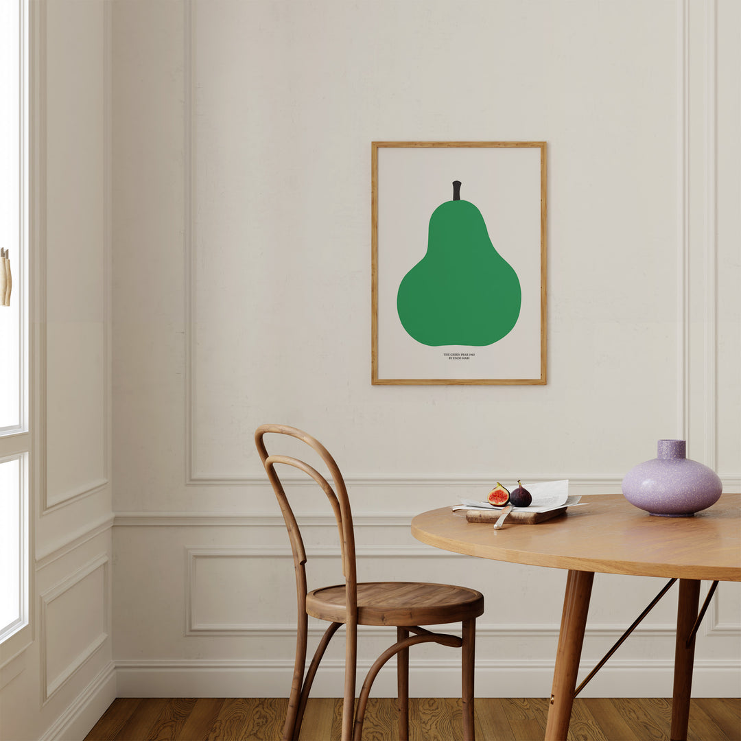 The Green Pear 1963 by Enzo Mari Wall Print,kitchen,diningroom,timber border