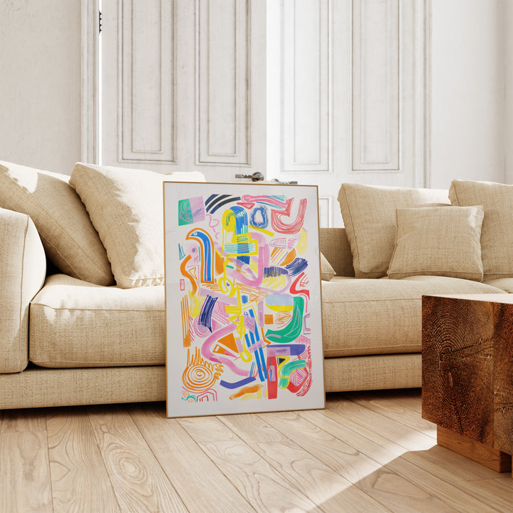 Ensemble of Colour Abstract Wall Art,livingroom,timber border