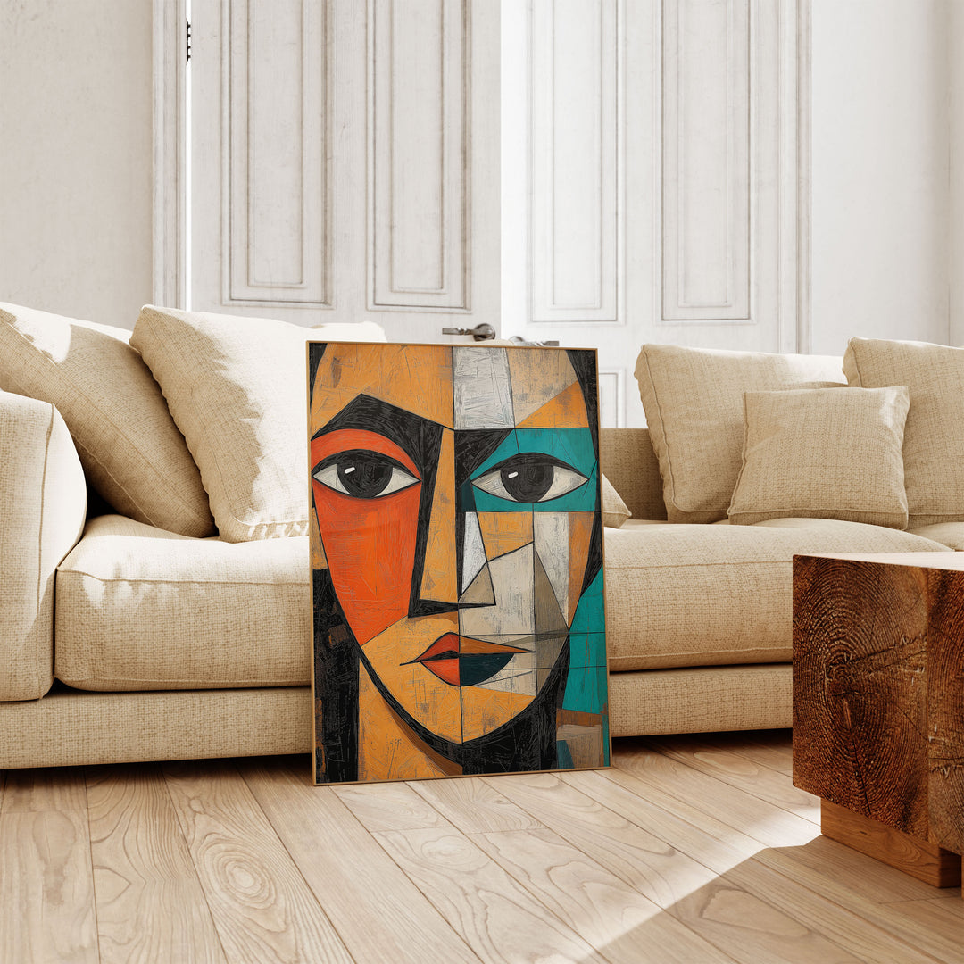 Amber Stare Cubism Wall Art,livingroom,timber border