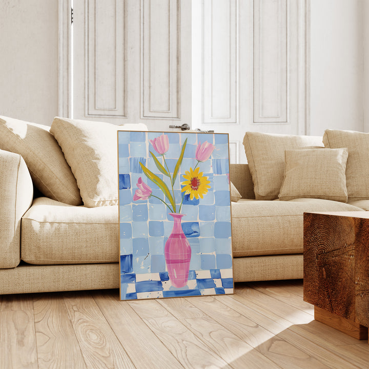 Pink and Blue Wall Art,gallery wall,living room,timber border